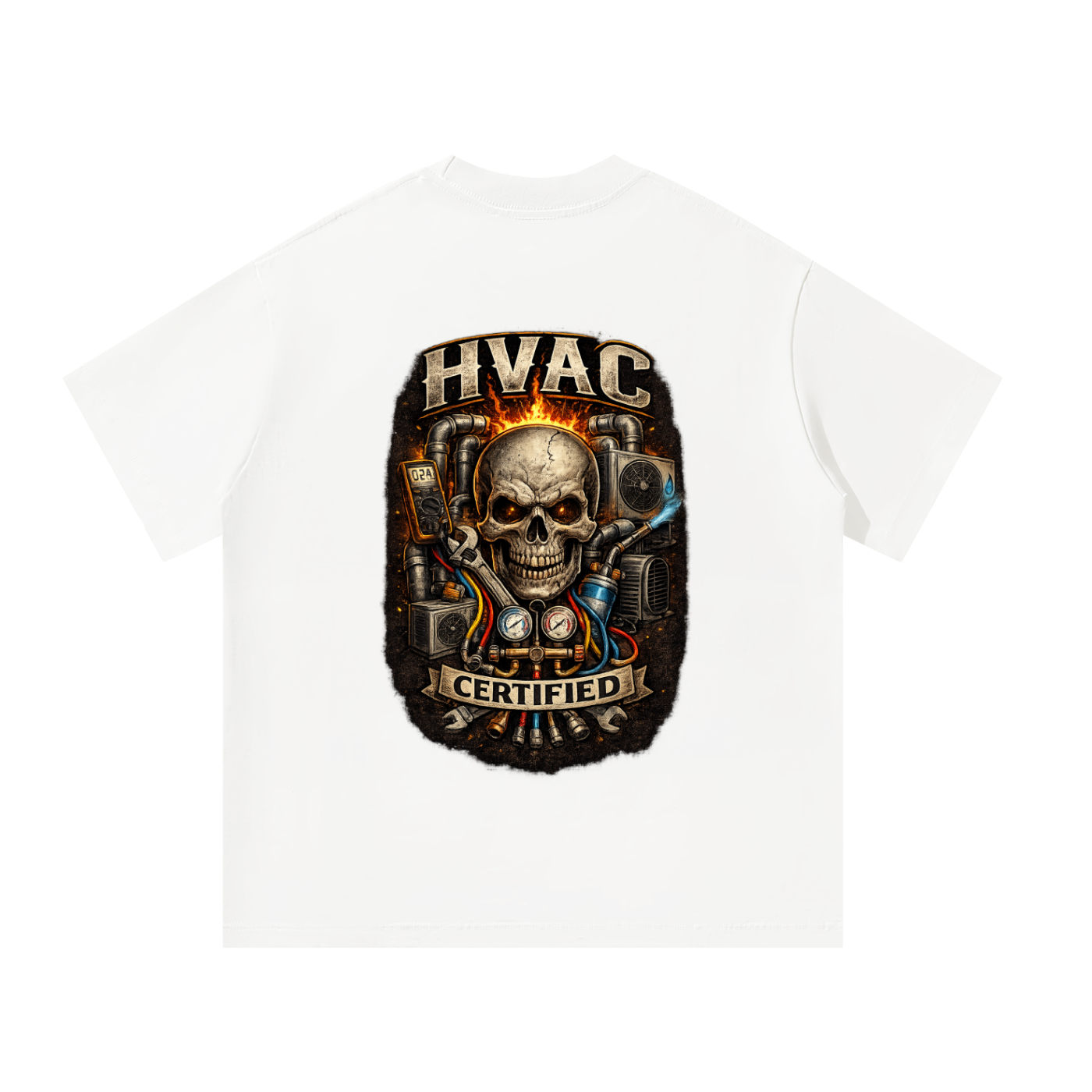 Hvac,Ac repairman,hvac technician,installer, skull shirt,refrigeration,tradesman