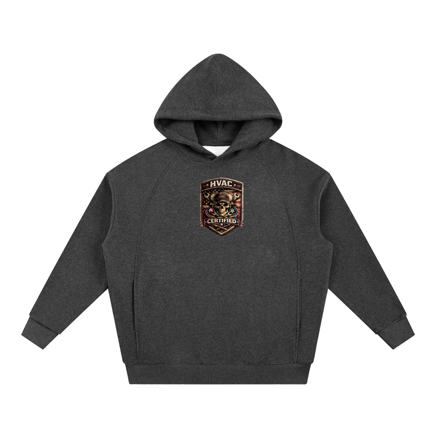HVAC Certified™ – Women in the Trades Skull Badge Tee Essential Oversized Fleece Hoodie