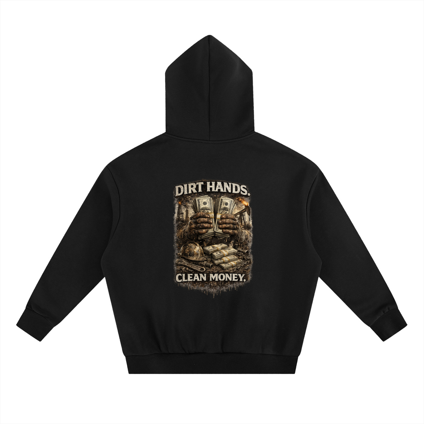 Dirty Hands. Clean Money. — Heavyweight Boxy Fleece Hoodie