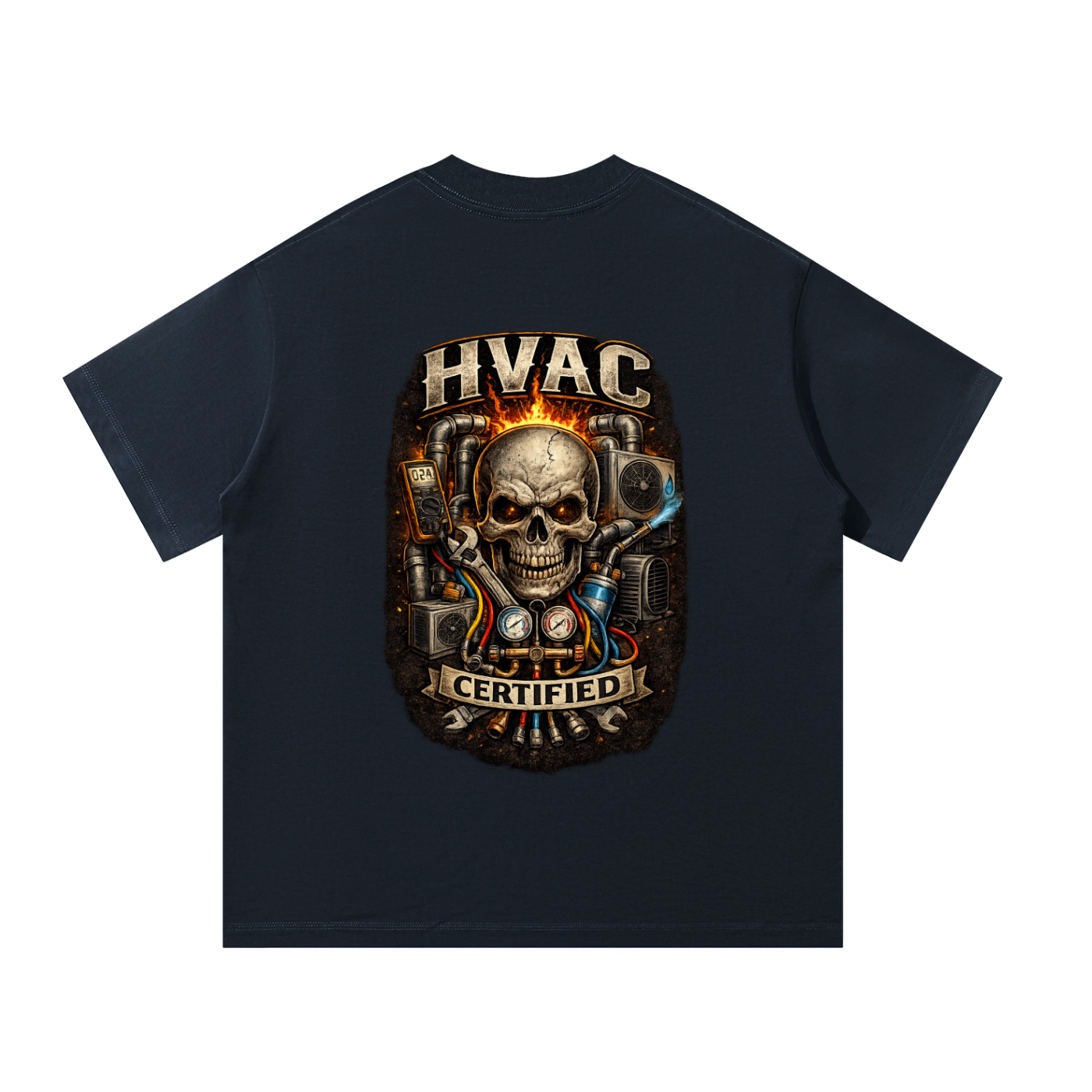 Hvac,Ac repairman,hvac technician,installer, skull shirt,refrigeration,tradesman