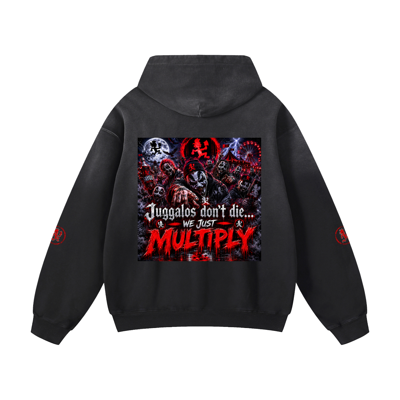 Juggalo,Horrorcore,Carnival horror,Goth,Dark streetwear,Underground,Edgy hoodie,Alternative fashion,Horror graphic,Spooky style