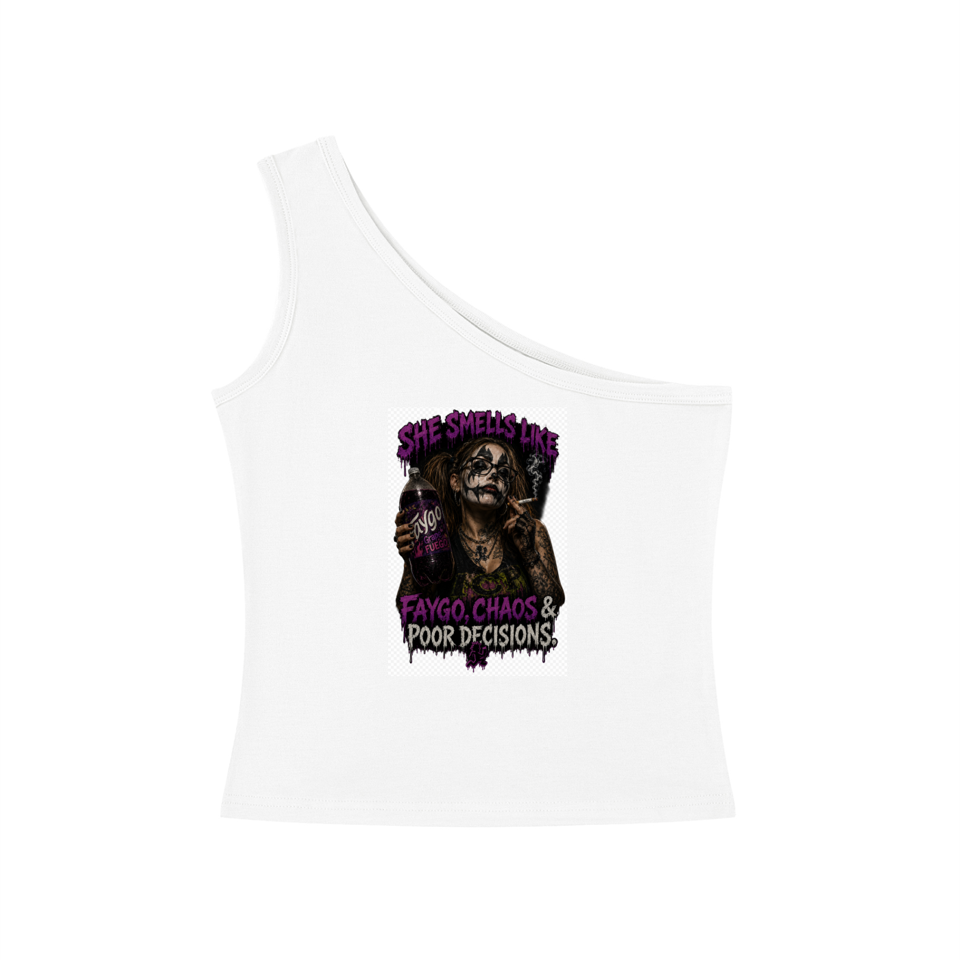 Faygo, Chaos & Bad Decisions — Women’s One-Shoulder Crop Tee