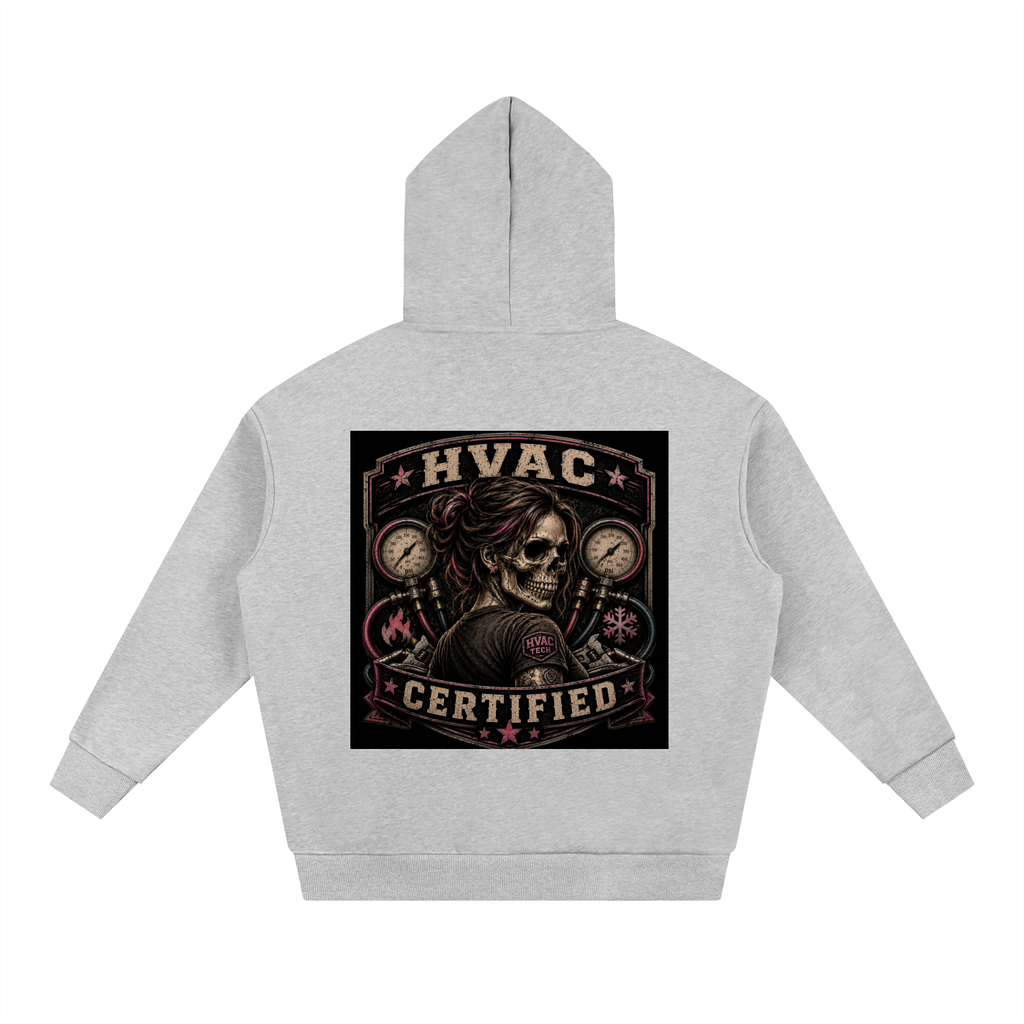 HVAC Certified™ – Women in the Trades Skull Badge Tee Essential Oversized Fleece Hoodie
