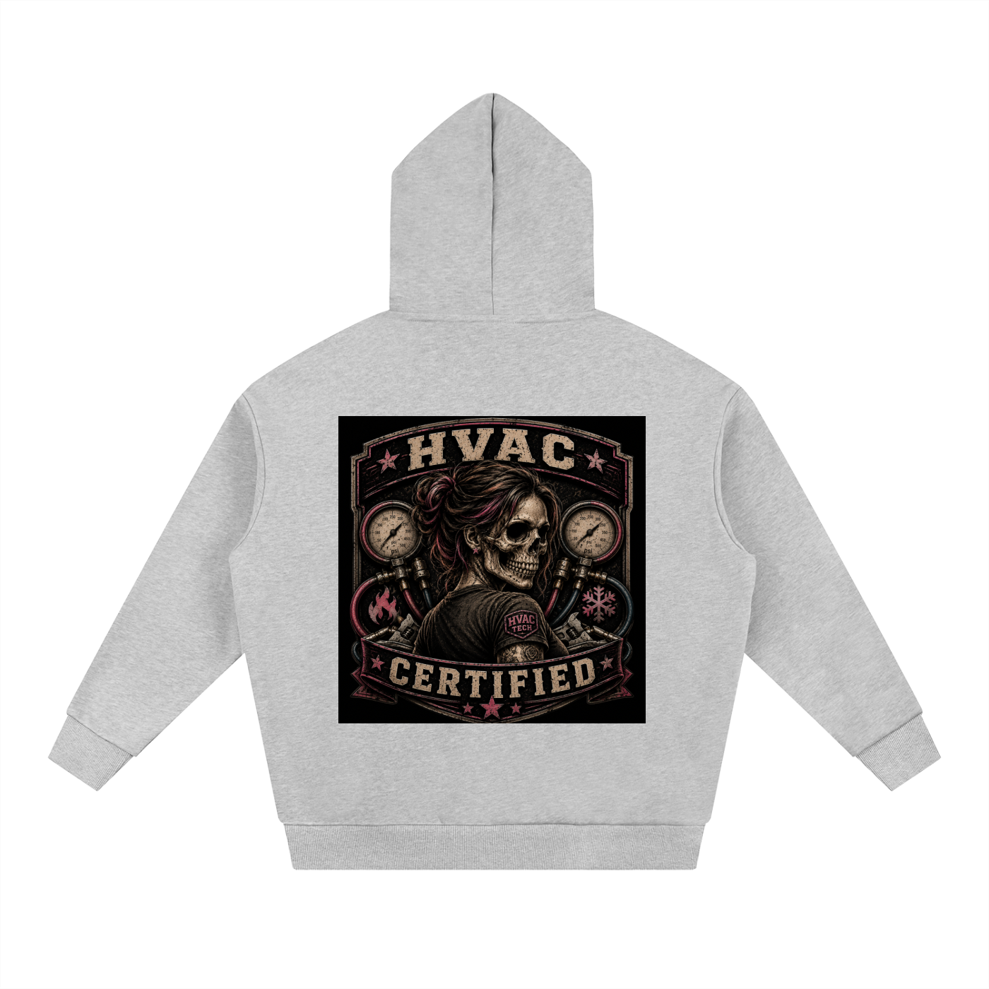HVAC Certified™ – Women in the Trades Skull Badge Tee Essential Oversized Fleece Hoodie