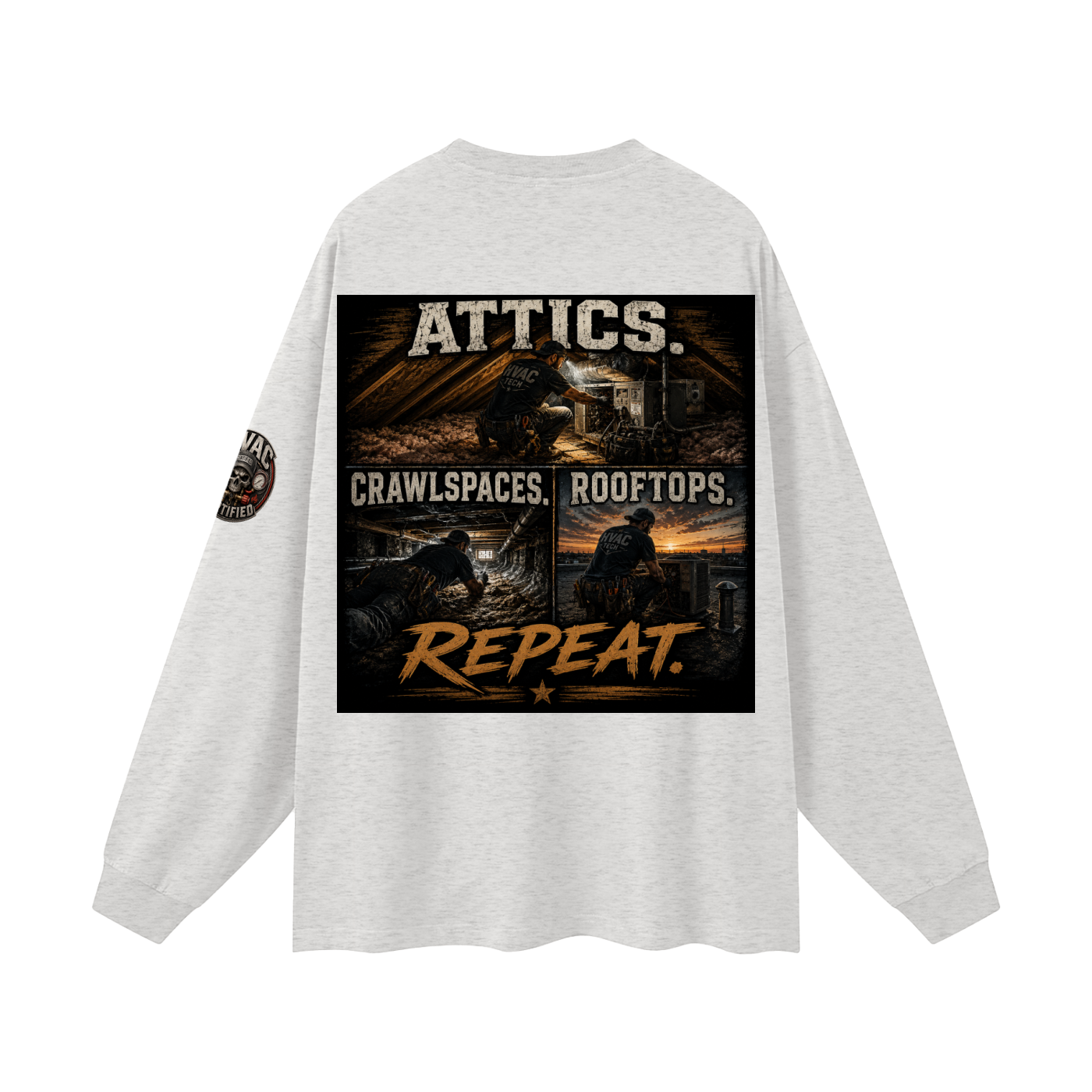 hvac shirt,hvac life,service technician,installer,crawlspace,attic work,rooftop unit,blue collar,trade apparel,Workwear
