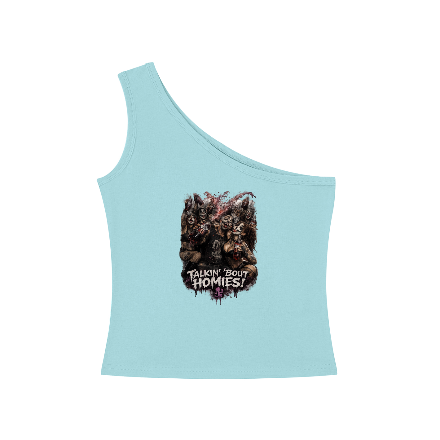 Talkin’ ’Bout-Homies — Women’s One-Shoulder Crop Tee