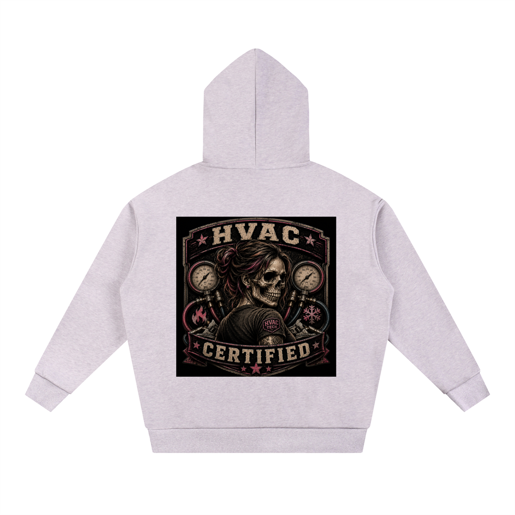 HVAC Certified™ – Women in the Trades Skull Badge Tee Essential Oversized Fleece Hoodie