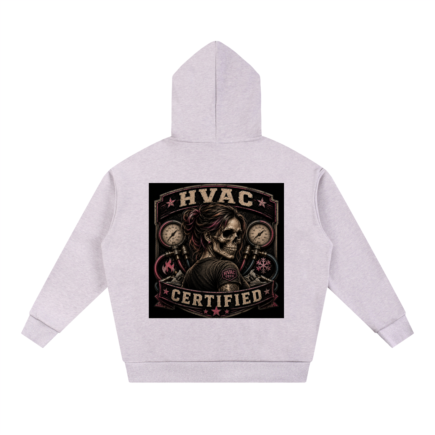 HVAC Certified™ – Women in the Trades Skull Badge Tee Essential Oversized Fleece Hoodie