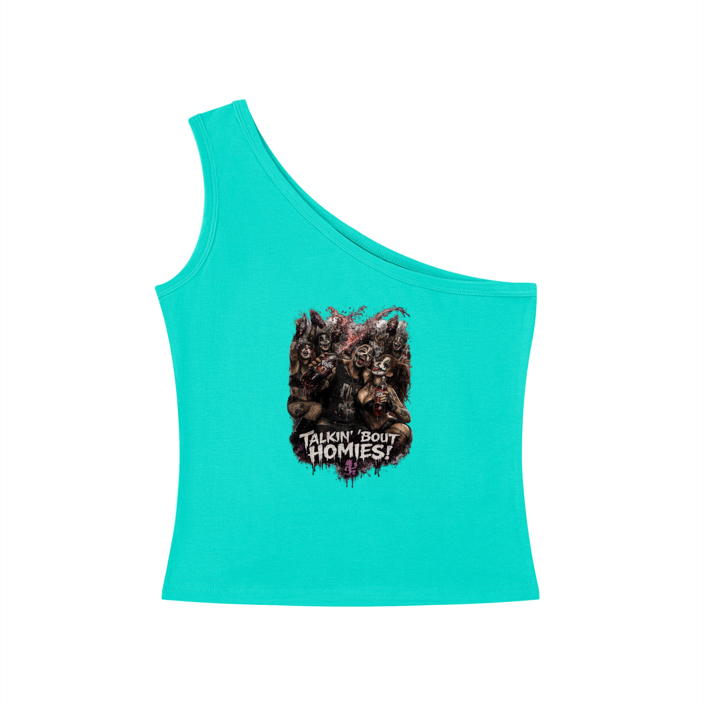 Talkin’ ’Bout-Homies — Women’s One-Shoulder Crop Tee