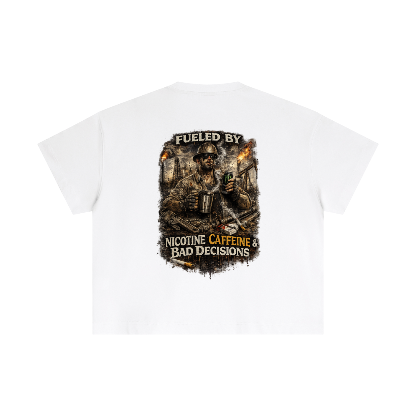 Fueled By Nicotine, Caffeine & Bad Decisions. — Essential Cotton Boxy Tee