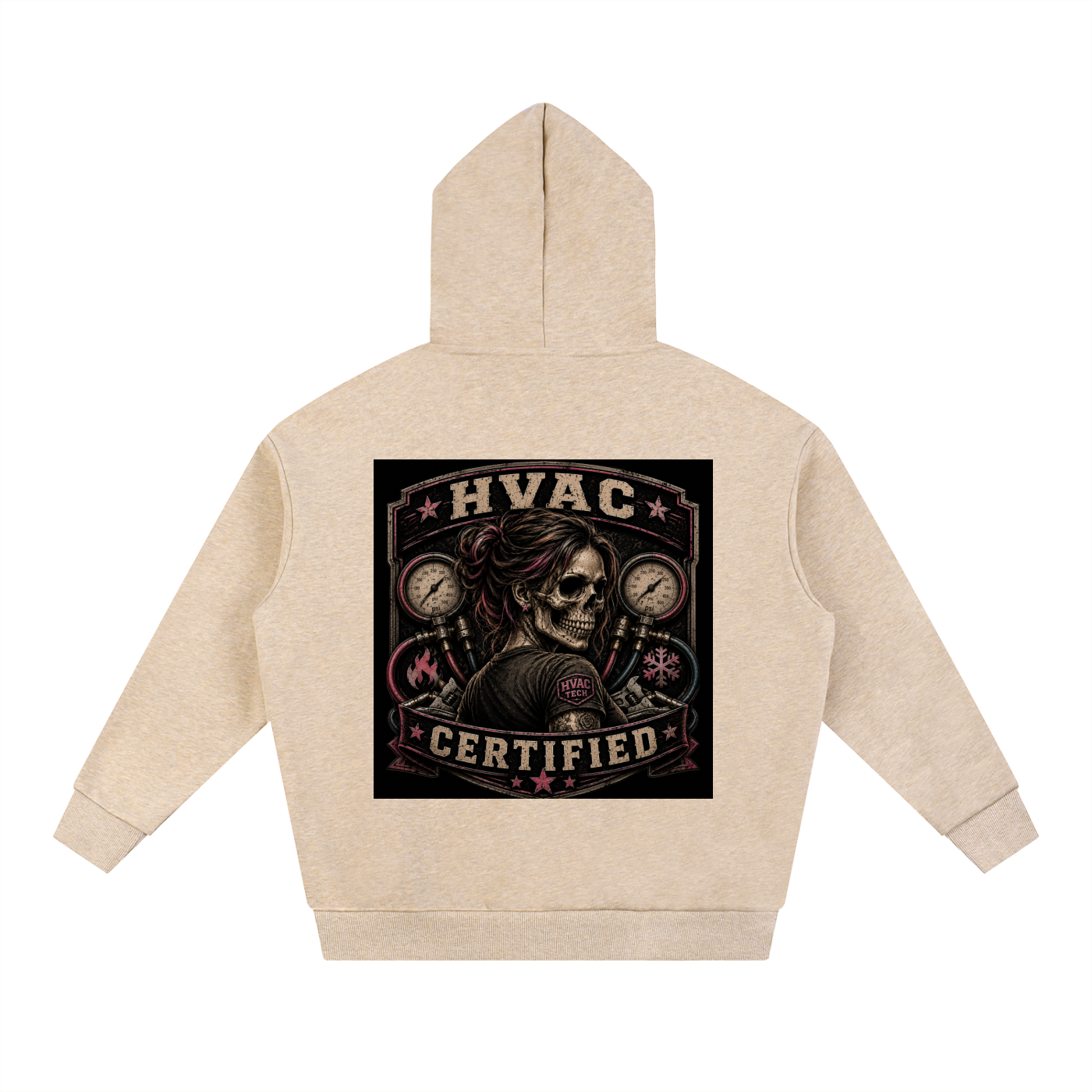 HVAC Certified™ – Women in the Trades Skull Badge Tee Essential Oversized Fleece Hoodie