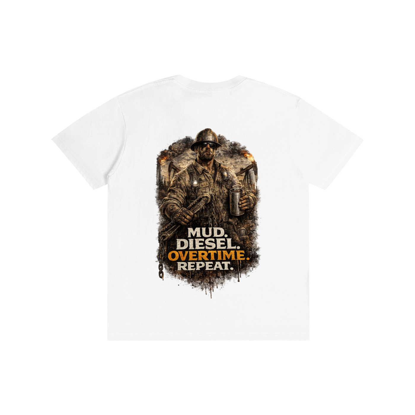 Mud. Diesel. Overtime. Repeat. — Pure Cotton Unisex Tee