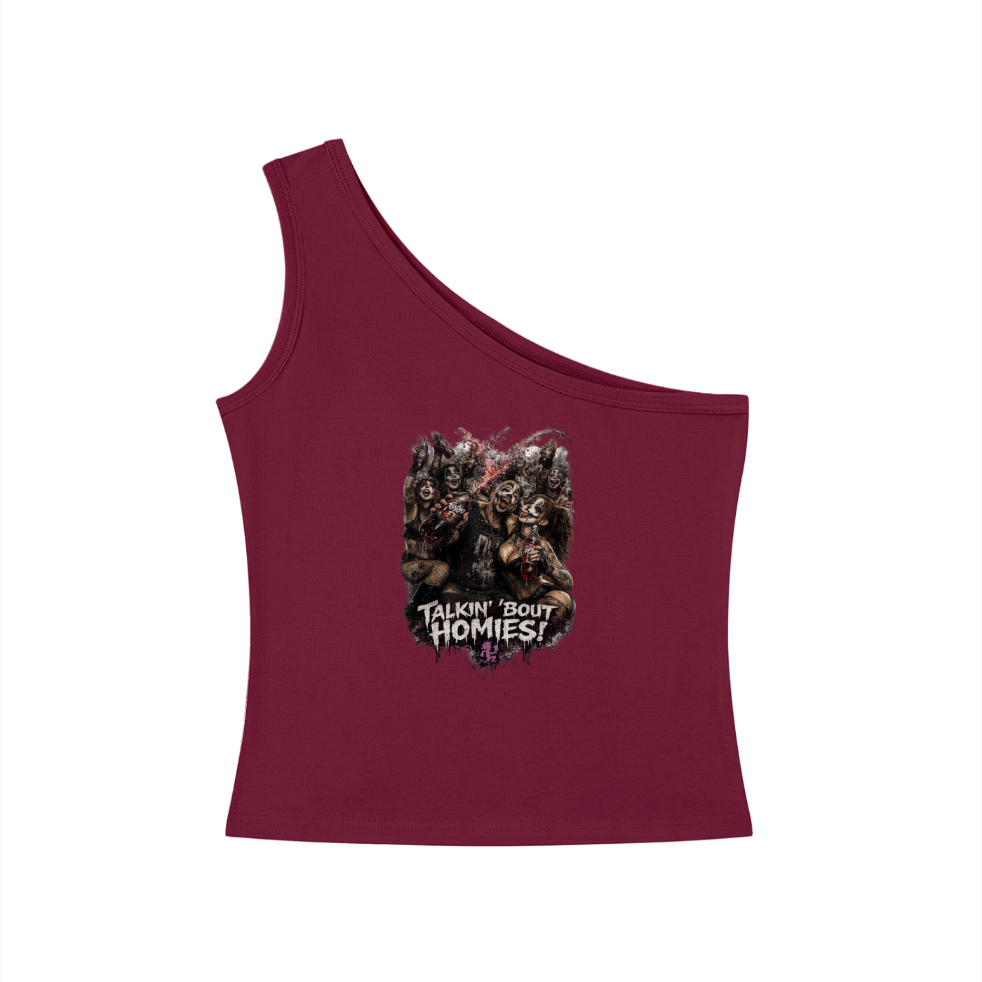 Talkin’ ’Bout-Homies — Women’s One-Shoulder Crop Tee