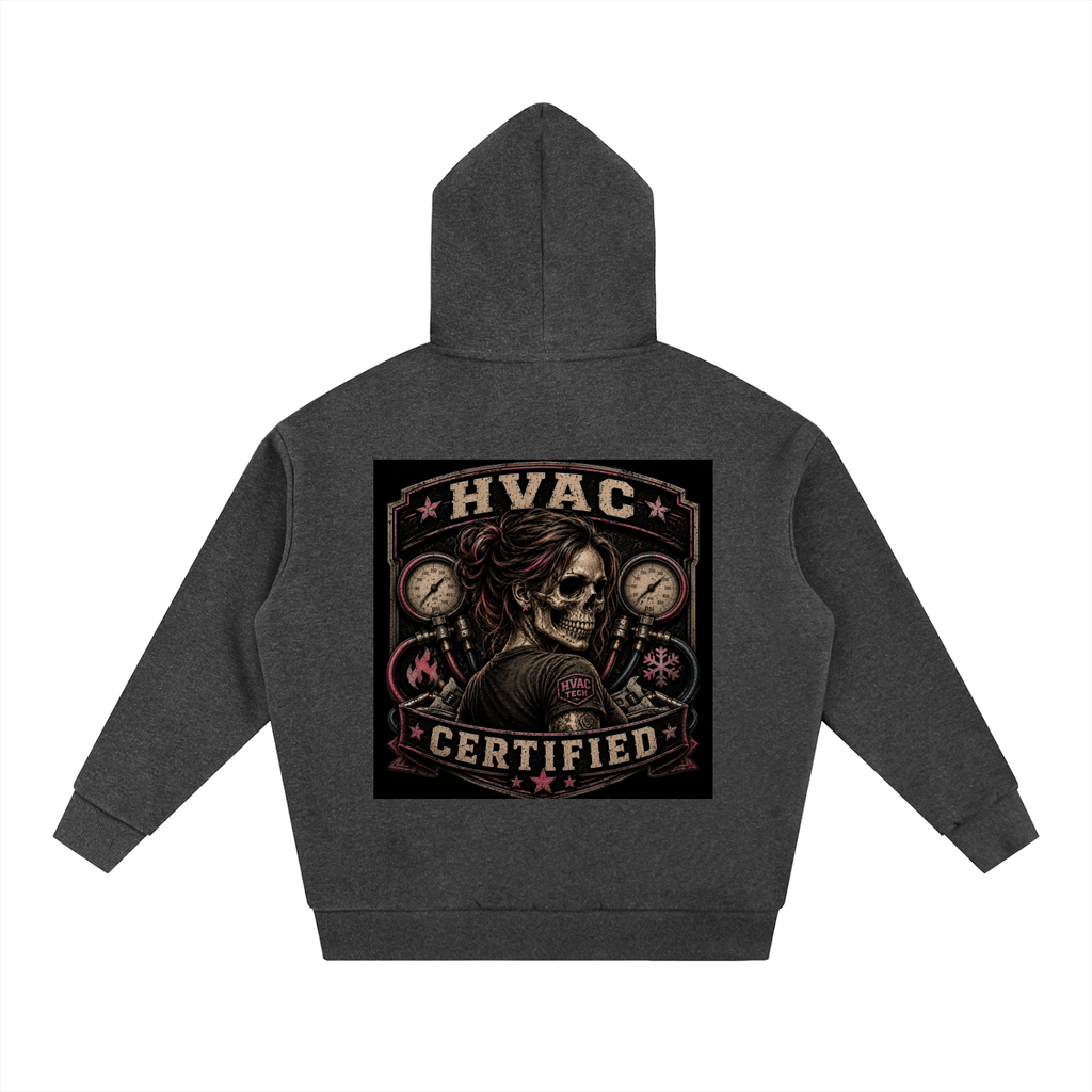HVAC Certified™ – Women in the Trades Skull Badge Tee Essential Oversized Fleece Hoodie
