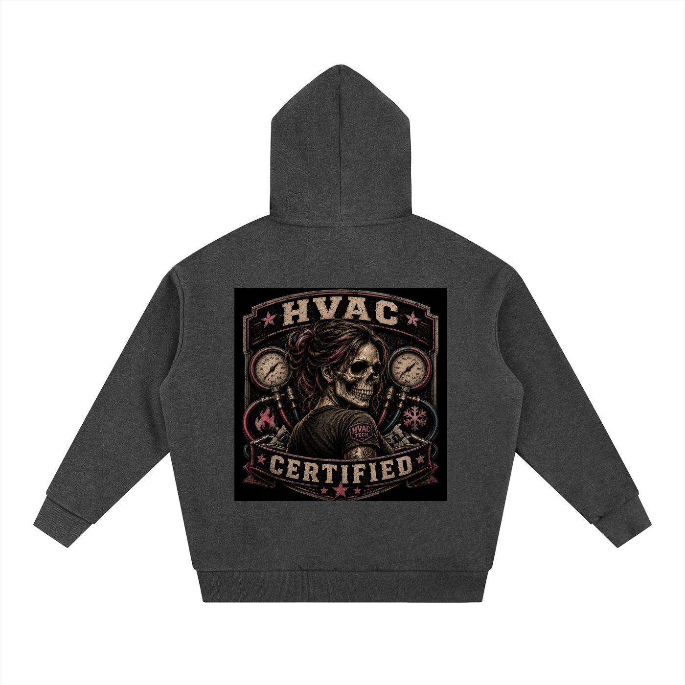 HVAC Certified™ – Women in the Trades Skull Badge Tee Essential Oversized Fleece Hoodie