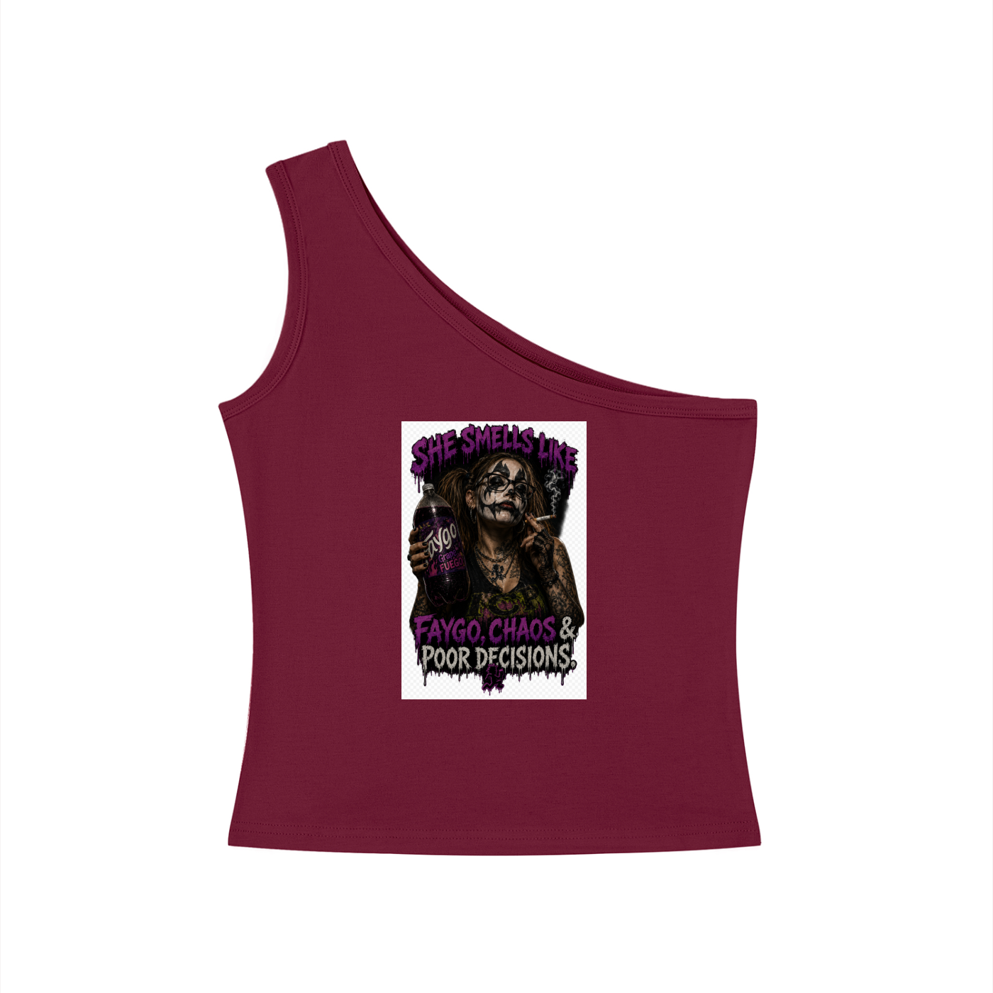 Faygo, Chaos & Bad Decisions — Women’s One-Shoulder Crop Tee