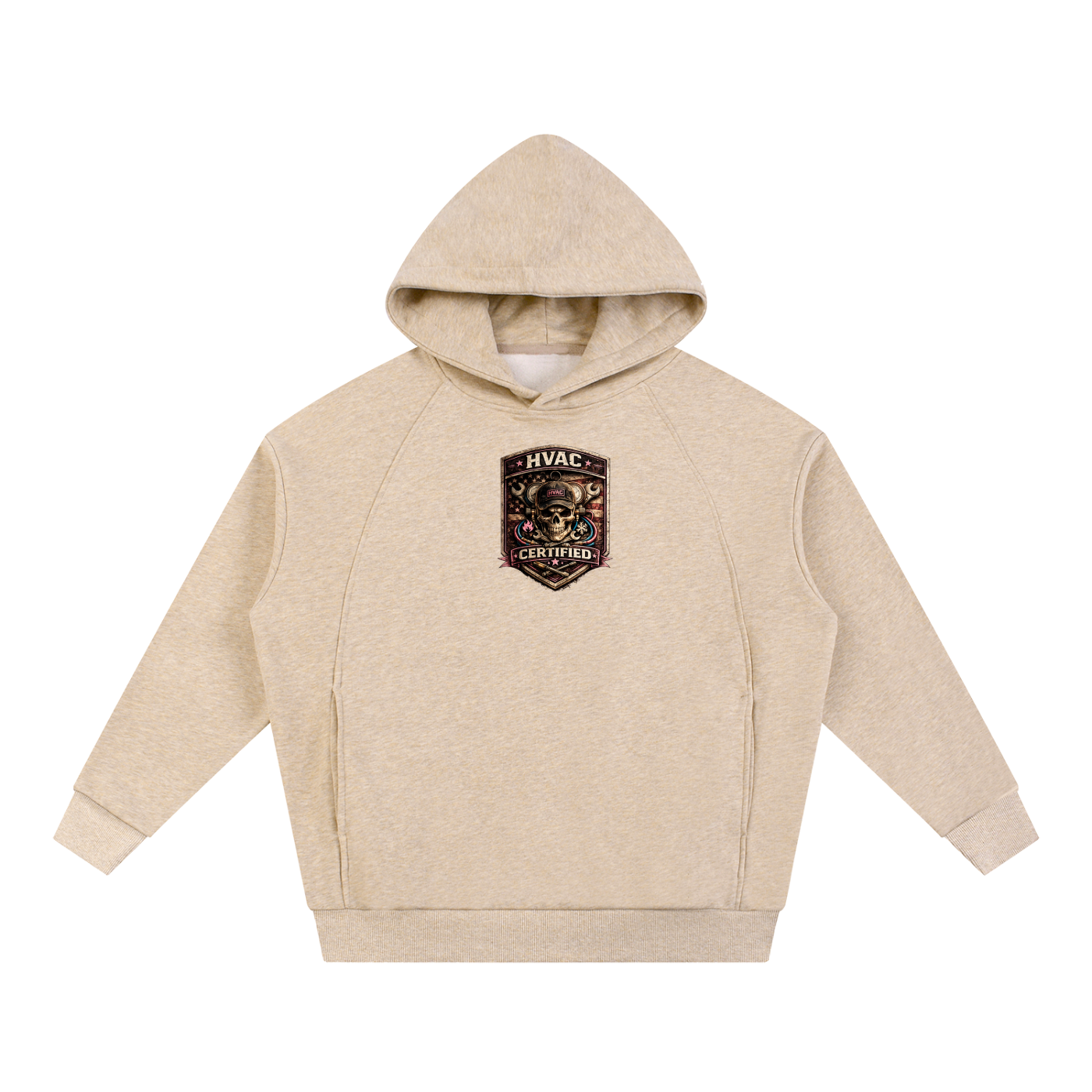 HVAC Certified™ – Women in the Trades Skull Badge Tee Essential Oversized Fleece Hoodie