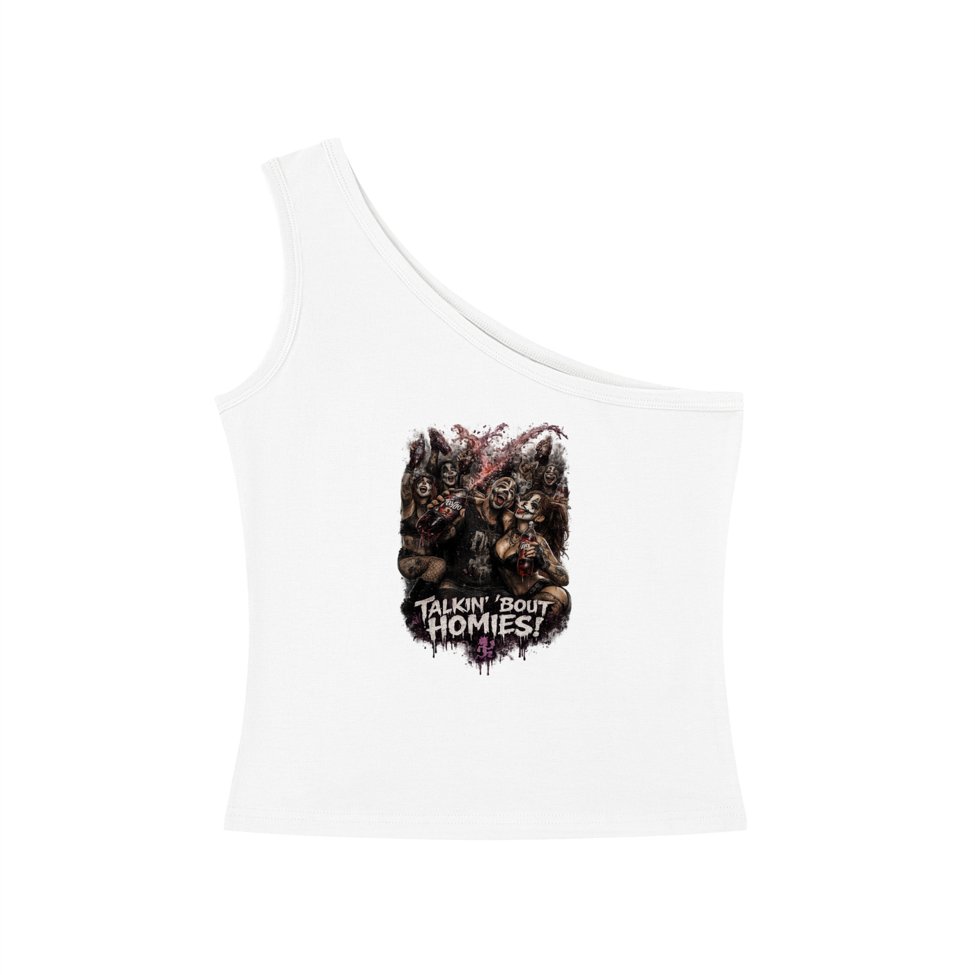 Talkin’ ’Bout-Homies — Women’s One-Shoulder Crop Tee