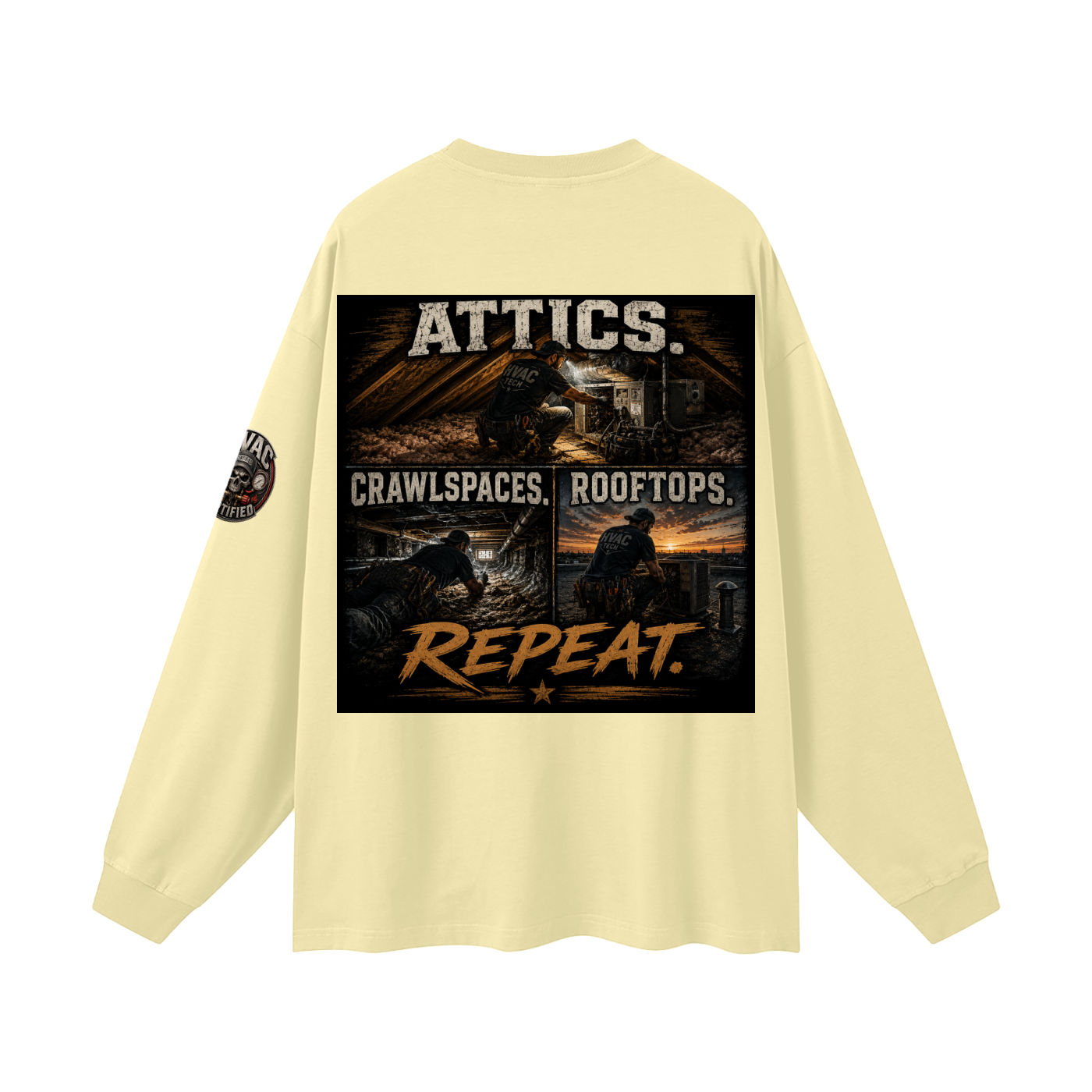 hvac shirt,hvac life,service technician,installer,crawlspace,attic work,rooftop unit,blue collar,trade apparel,Workwear