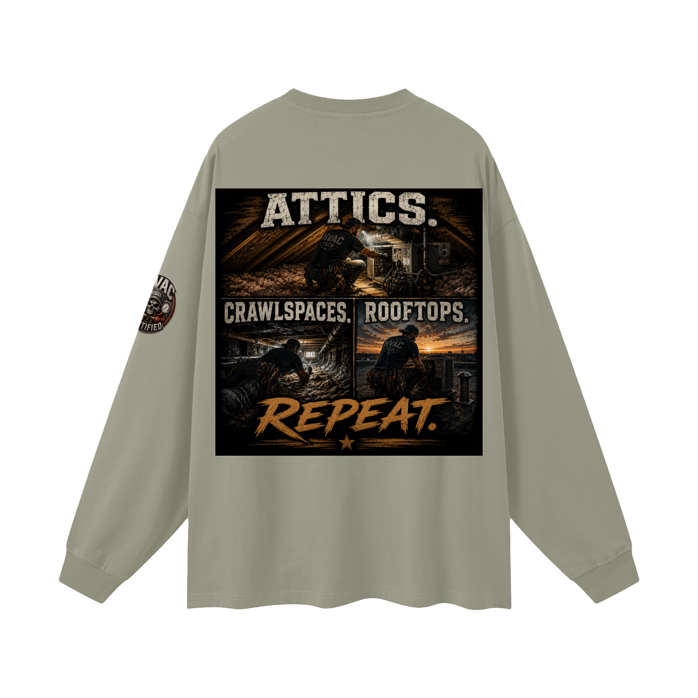 hvac shirt,hvac life,service technician,installer,crawlspace,attic work,rooftop unit,blue collar,trade apparel,Workwear