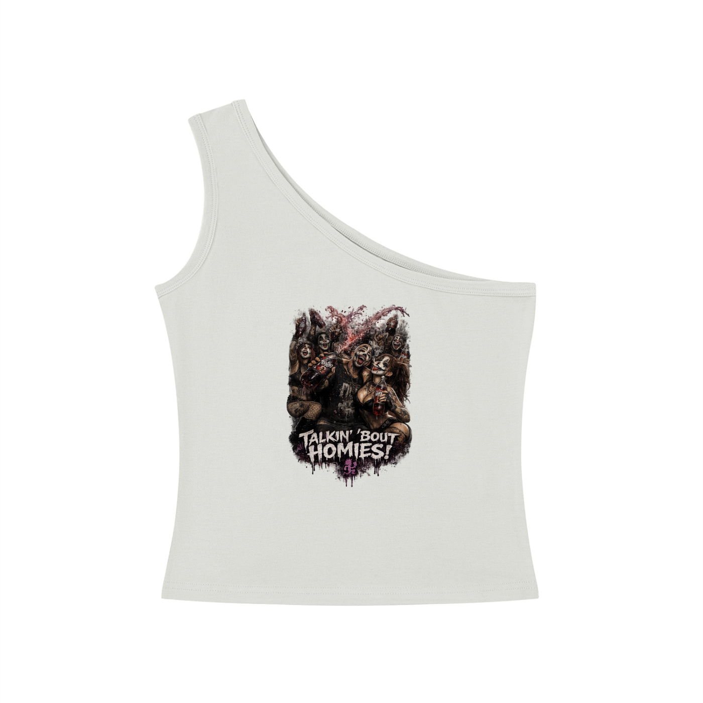 Talkin’ ’Bout-Homies — Women’s One-Shoulder Crop Tee